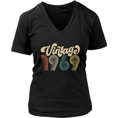 VnSupertramp Classic Vintage 1969 50th Birthday Women V-Neck Shirt Plus Size XL-4XL -  Mother's Day Anniversary Mom Gift