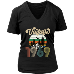 VnSupertramp Classic Vintage 1969 50th Birthday Women V-Neck Shirt Plus Size XL-4XL Anniversary Mom Gift D2