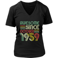 VnSupertramp Vintage October 60th Birthday 1959 Women V-Neck Shirt Plus Size XL-4XL Mom Wife Gift