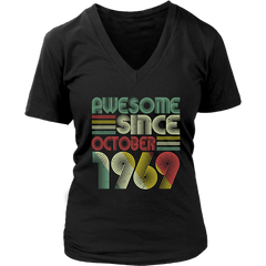 VnSupertramp Vintage October 50th Birthday 1969 Women V-Neck Shirt Plus Size XL-4XL Mom Wife Gift