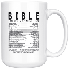 [TL] Bible Emergency Numbers Mug Cup - Christian Gifts For Women & Men Coffee Mug 15 oz white