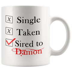 [Teelaunch] Sired To Damon The Vampire Diaries Coffee Mug Cup (White) 11oz The Vampire Diaries Tv Show Restaurant Gift Merchandise Accessories Shirt Poster Sticker Pin Decal Artwork Decor