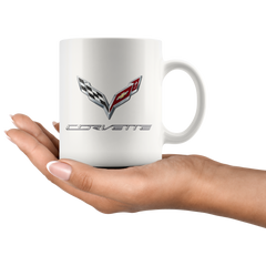 [TL] Corvette c7 Mug (White) - Corvette c7 Logo Coffee Mug Cup - Perfect Z06 Corvette Mug Gift for Dad Fathers Day Husband Wife Papa Friends Grandpa