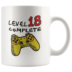 [TL] Funny Coffee Mugs 11 OZ - 18th Birthday for Boys - Level 18 Complete Video Gamer - 18 Years Old Girls Gifts - 18th Birthday Gifts for Her, Girls, Boys, Teen Sister Daughter for Christmas - Ceramic