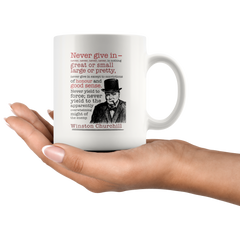 [TL] Winston Churchill Never Give in 11oz Ceramic Coffee Mug