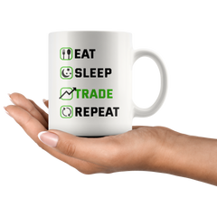 [Teelaunch] Eat Sleep Trade Repeat Mug, Funny Buy Low Sell High Day Trader Coffee Cup For Forex Stock Trader, Cute Trading Gift Idea For Men WOme