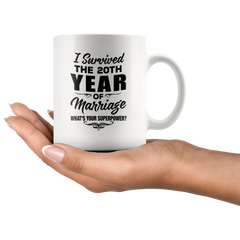 [TL] 20th Wedding Anniversary for Men Him Her Women | Gifts for 20 Years of Marriage Party for Wife Husband Couples | 2000 | 11oz Coffee Cup Presents for Parents Mom Dad | I Survive 20 Years of Marriage