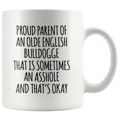 [TL] Proud Parent of An Olde English Bulldogge Gift Mug for Women and Men, Funny Olde English Bulldogge Dog Mug for Him or Her, Great Dog Mom or Dad Coffee Cup for K-9 Lovers, Christmas Birthday Present