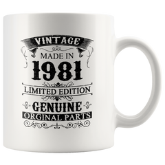 [TL] 40th Birthday Ideas for Men Women Him Her | Gifts for 40 Years Old Bday Party for Mom Dad Boys Girls | 1981 Vintage Genuine Parts D005 | 11oz White Coffee Mug D5-1981