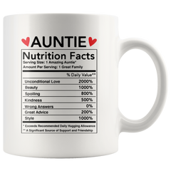 [TL] Andaz Press Funny 11oz. Ceramic Coffee Tea Mug Thank You Gift, Auntie Nutritional Facts, 1-Pack, Novelty Gag Birthday Christmas Gift Ideas