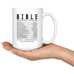 [TL] Bible Emergency Numbers Mug Cup - Christian Gifts For Women & Men Coffee Mug 15 oz white