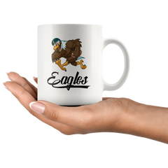 Official VnSupertramp Eagle Playing Football White Coffee Mug 11oz - The Special Edition for Philadelphia Eagles Team Fans - Premium Ceramic Cup - VnSupertramp Apparel Accessories