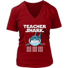 Teacher Shark Women V-Neck Shirt Doo Doo Doo Plus Size XL-4XL VnSupertramp Back To School Apparel - D1