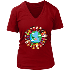 VnSupertramp Children Around The World Women V-Neck T-Shirt Plus Size XL-4XL Happy Earth Day Tee 2019