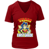 Image of VnSupertramp Team 1st First Grade Wonder Teacher Women V-Neck T-Shirt - Back To School 1st Day of School Funny Superheroes Gift Tee