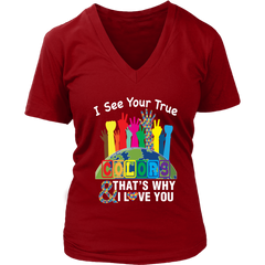 VnSupertramp I See Your True Colors That’s Why I Love You Women V-Neck T-Shirt XL-4XL Autism Awareness Tee