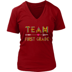 Team First Grade Women V-Neck Shirt Plus Size XL-4XL Back To School Official VnSupertramp Apparel