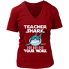 Image of VnSupertramp Teacher Shark Doo Doo Your Work Women V-Neck Shirt Plus Size XL-4XL - D3