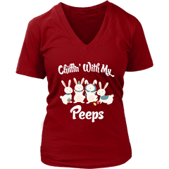 VnSupertramp Chillin' With My Peeps Women V-Neck T-shirt Plus Size XL-4XL Easter Day Hunting Egg Season - D1