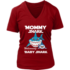 VnSupertramp Mommy Shark and Baby Shark Personalized Name Birthday V-Neck Shirt - D2