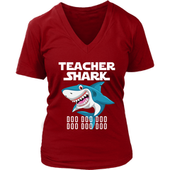 Teacher Shark Women V-Neck Shirt Doo Doo Doo Plus Size XL-4XL VnSupertramp Back To School Apparel