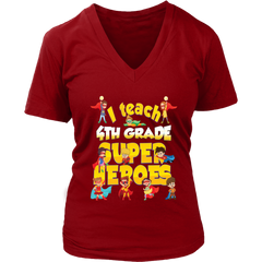 VnSupertramp I Teach Fourth Grade Superheroes Teacher Women V-Neck T-Shirt Plus Size XL-4XL Back To School First Day of School Gift