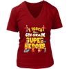 Image of VnSupertramp I Teach Fourth Grade Superheroes Teacher Women V-Neck T-Shirt Plus Size XL-4XL Back To School First Day of School Gift