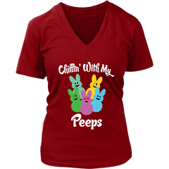 VnSupertramp Chillin' With My Peeps Women V-Neck T-shirt Plus Size XL-4XL Easter Day Hunting Egg Season - D4