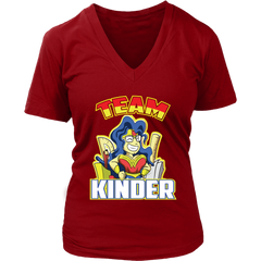 VnSupertramp Team Kinder Kindergarten Wonder Teacher Women V-Neck T-Shirt - Back To School 1st Day of School Funny Superheroes Gift Tee