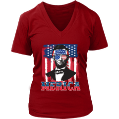 VnSupertramp 4th Of July Abe Lincoln Graphic Funny Women V-Neck T-Shirt Plus Size XL-4XL Merica Patriotic Gift