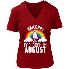 Unicorns Are Born In August Birthday Women V-Neck Shirt Plus Size XL-4XL VnSupertramp Apparel