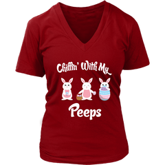 VnSupertramp Chillin' With My Peeps Women V-Neck T-shirt Plus Size XL-4XL Easter Day Hunting Egg Season - D2