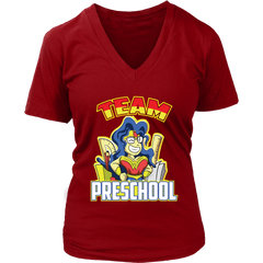 VnSupertramp Team Preschool Wonder Teacher Women V-Neck T-Shirt - Back To School 1st Day of School Funny Superheroes Gift Tee