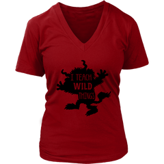 VnSupertramp I Teach Wild Things Kindergarten Women V-Neck Teacher T-Shirt XL-4XL -  For Field Trip With Cute Design Choices Print On Tee