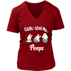 VnSupertramp Chillin' With My Peeps Women V-Neck T-shirt Plus Size XL-4XL Easter Day Hunting Egg Season - D3