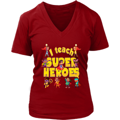 VnSupertramp I Teach Superheroes Women V-Neck Shirt Plus Size XL-4XL Pun Hero Teacher|Personalized Teacher Appreciation Back To School Gift