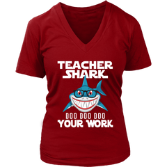 VnSupertramp Teacher Shark Doo Doo Your Work Women V-Neck Shirt Plus Size XL-4XL - D5