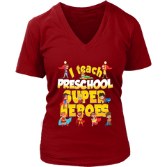 VnSupertramp I Teach Preschool Grade Superheroes Teacher Women V-Neck T-Shirt Plus Size XL-4XL Back To School First Day of School Gift