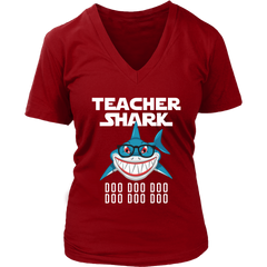 Teacher Shark Women V-Neck Shirt Doo Doo Doo Plus Size XL-4XL VnSupertramp Back To School Apparel - D2