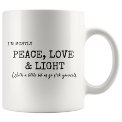 [TL] Yoga Spiritual Mug, Im Mostly Peace Love and Light Coffee Mug, Hippie Mug, Meditation Zen Mug, Funny Yoga Mug