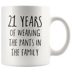 [TL] Andaz Press Funny 21st Wedding Anniversary 11oz. Couples Coffee Mug Gag Gift, 21 Years of Wearing the Pants in the Family, Letting Him Think That, 2-Pack with Gift Box for Husband Wife Parents