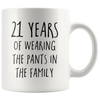 Image of [TL] Andaz Press Funny 21st Wedding Anniversary 11oz. Couples Coffee Mug Gag Gift, 21 Years of Wearing the Pants in the Family, Letting Him Think That, 2-Pack with Gift Box for Husband Wife Parents