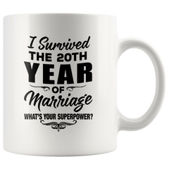 [TL] 20th Wedding Anniversary for Men Him Her Women | Gifts for 20 Years of Marriage Party for Wife Husband Couples | 2000 | 11oz Coffee Cup Presents for Parents Mom Dad | I Survive 20 Years of Marriage