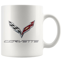 [TL] Corvette c7 Mug (White) - Corvette c7 Logo Coffee Mug Cup - Perfect Z06 Corvette Mug Gift for Dad Fathers Day Husband Wife Papa Friends Grandpa