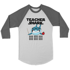 VnSupertramp Teacher Shark Doo Doo Doo Men Women Raglan T-Shirt Back To School Appreciation Gift Tee D1