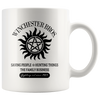 Image of [TL] Saving People Hunting Things The Family Business Supernatural Coffee Mug Cup (White) 11oz Super Natural Supernatural Gift Merch Merchandise Accessories Shirt Pin Sticker